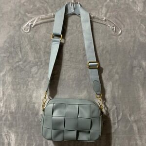 Street Level Crossbody Bag Womens Blue Woven Cameraβ Style Adjustable Strap Gold